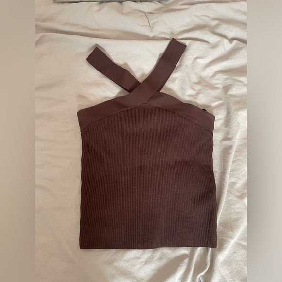 Brown criss cross babaton sculpt knit top - Picture 3 of 5